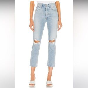 AGOLDE Riley High Rise Straight Crop in Clear Skies Button Fly Size 29